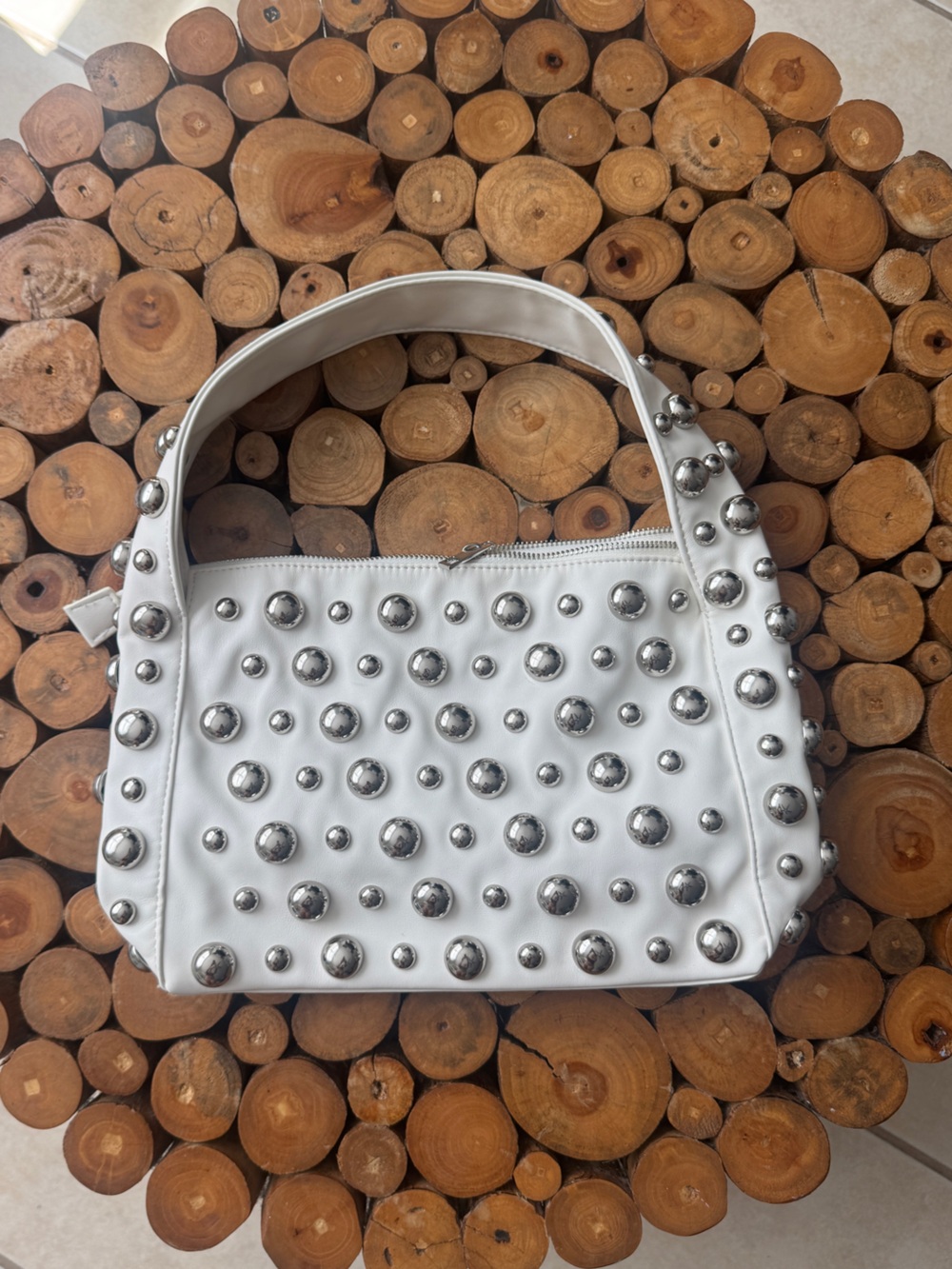 White Studded Shoulder Bag - Women